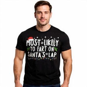 Men’s Funny Christmas Graphic T-Shirt Black Santa Humor Size Large
